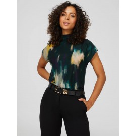 Short Dolman Sleeve Printed Funnel Neck Top