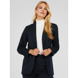 1-Button Striped Blazer With Flap Pockets
