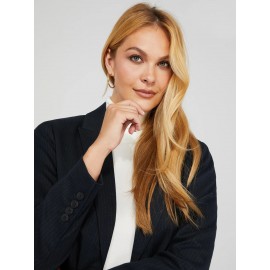 1-Button Striped Blazer With Flap Pockets