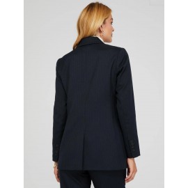 1-Button Striped Blazer With Flap Pockets