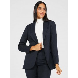 1-Button Striped Blazer With Flap Pockets