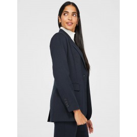 1-Button Striped Blazer With Flap Pockets