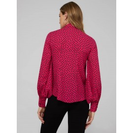 Polka Dot Crepe Chiffon Bow Blouse