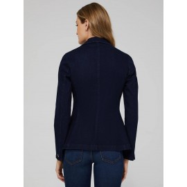 One-Button Denim Blazer With Flap Pockets
