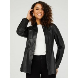 Drawstring Shacket With Front Pockets