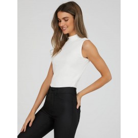 Sleeveless Ribbed Mock Neck Top