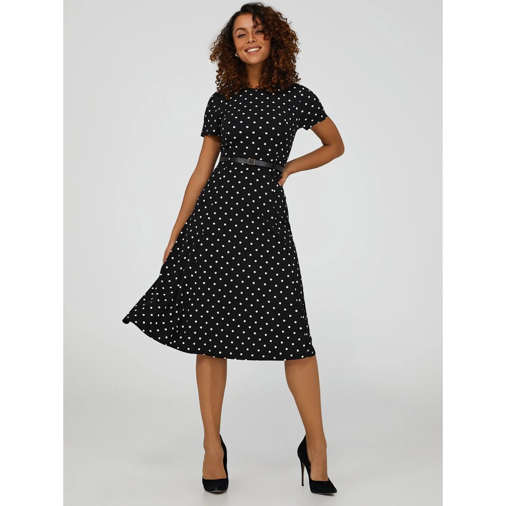 Polka Dot Belted Midi Dress