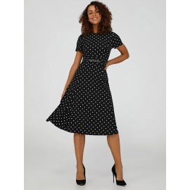 Polka Dot Belted Midi Dress