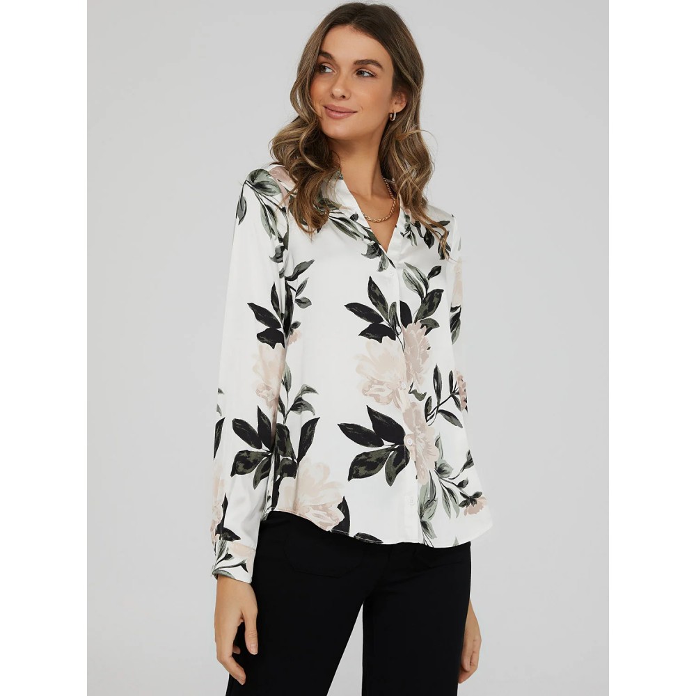 Printed Long Sleeve Split Neck Blouse