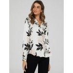 Printed Long Sleeve Split Neck Blouse
