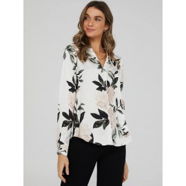 Printed Long Sleeve Split Neck Blouse