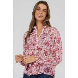 Printed Ruffled Long Sleeve Blouse