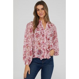 Printed Ruffled Long Sleeve Blouse