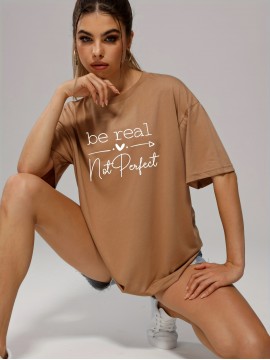 Solid Color Letter Print Casual T Shirt, Crew Neck Short Sleeve Sports Top, Women's Clothing